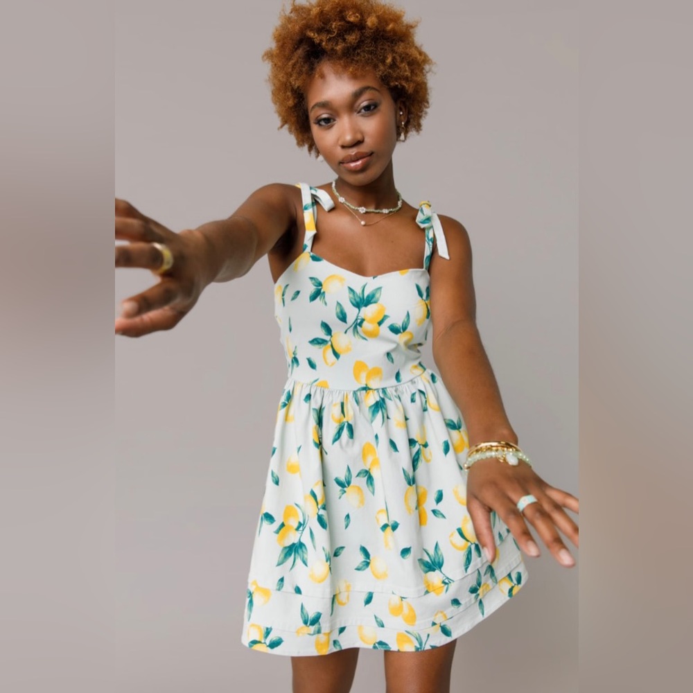 Leslee Lemon Print Mini Dress